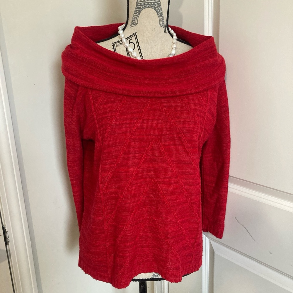 Kim Rogers Women’s Crowl Red Knit Sweater 3/4 Sleeves